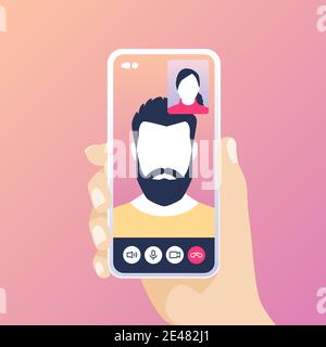 Tenere lo smartphone con una videochiamata. Illustrazione Vettoriale
