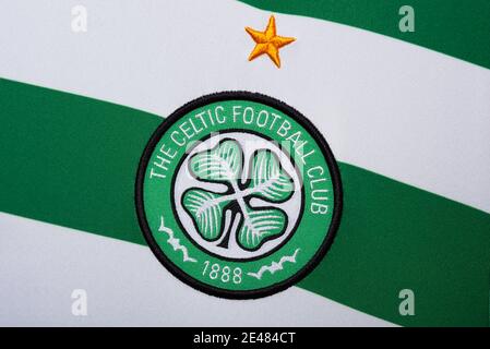 Primo piano del badge Celtic FC Foto Stock