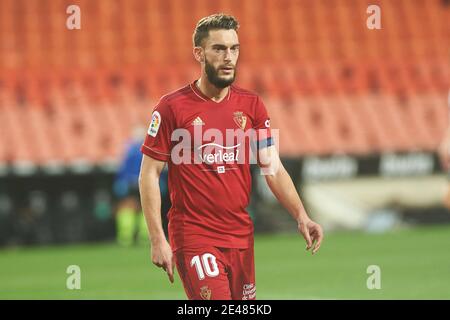 Roberto Torres di Osasuna durante il campionato spagnolo la Liga Mach calcistico tra Valencia CF e CA Osasuna su Janu / LM Foto Stock