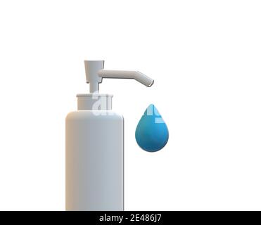 Flacone pompa igienizzante per le mani, gel detergente, gel alcolico. Uccidere germi, batteri, virus. Covid 19 protezione, salvare vite umane. Illustrazione 3D. Spazio di copia, posizione per il testo Foto Stock