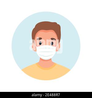 Uomo avatar indossare maschera, ritratto di una giovane donna caucasica in stile piatto Illustrazione Vettoriale