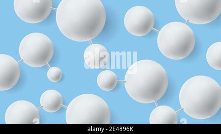 Sfondo blu astratto con molecole 3d circolari bianche collegate a stringhe, banner medico-biologico Illustrazione Vettoriale