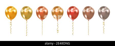 Set di palloncini di elio lucido colorati e realistici. Per compleanno, evento, festa, anniversario di festa e matrimonio. Illustrazione vettoriale Illustrazione Vettoriale