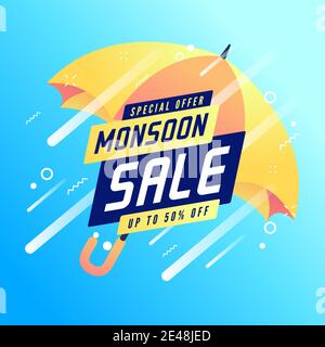 Offerta speciale monsone in vendita fino al 50% di sconto sul banner. Illustrazione Vettoriale
