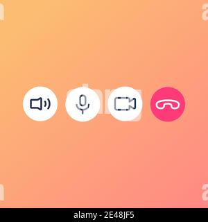 Icona videochiamata. Set di icone videoconferenza su cellulare. Illustrazione Vettoriale