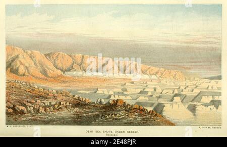 Dead Sea Shore sotto Sebbeh. (Masada) dal libro la terra d'Israele: Un giornale di viaggi in Palestina, intrapreso con particolare riferimento al suo carattere fisico da Tristorm, H. B. (Henry Baker), 1822-1906 pubblicato nel 1865 Foto Stock