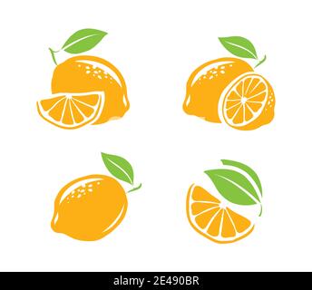 Set di simboli del limone. Illustrazione vettoriale frutta fresca Illustrazione Vettoriale