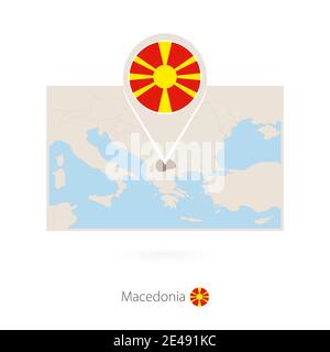 Mappa rettangolare della Macedonia con icona a forma di spillo della Macedonia Illustrazione Vettoriale