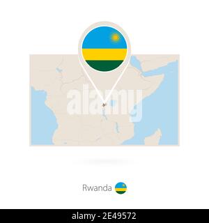 Mappa rettangolare del Ruanda con icona a forma di spillo del Ruanda Illustrazione Vettoriale