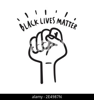 Le vite nere contano. Messaggio di testo per azione di protesta tirato a mano doodle. Illustrazione Vettoriale
