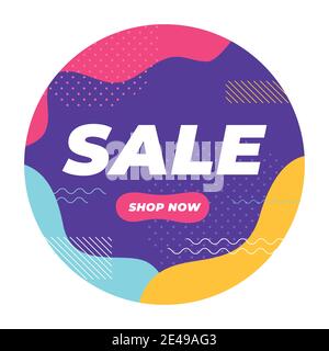 Vendita con banner dalle forme geometriche colorate. Illustrazione Vettoriale