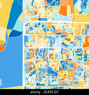 Mappa artistica a colori di CoralSprings, Florida, Stati Uniti in blu e arance. Le gradazioni di colore nella mappa CoralSprings seguono un motivo casuale. Illustrazione Vettoriale