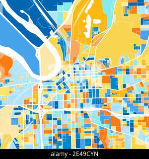 Mappa artistica a colori di Montgomery, Alabama, UnitedStates in blu e arance. Le gradazioni di colore nella mappa di Montgomery seguono un motivo casuale. Illustrazione Vettoriale