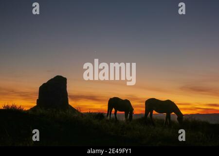 Cavalli che pascolano nella valle monumento Foto Stock