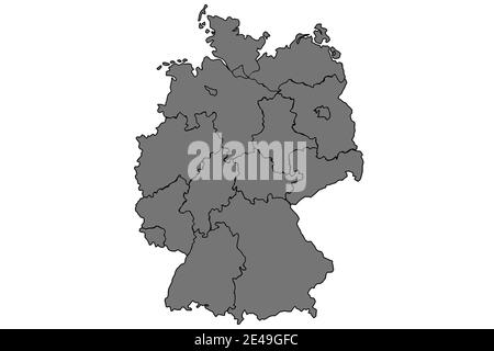 Mappa Germania e stati federali mappa vettore grigio Foto Stock