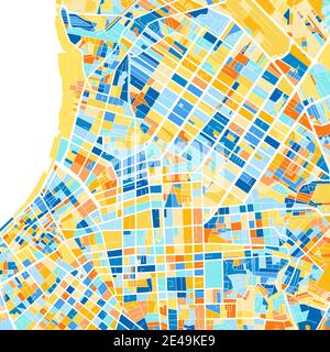 Mappa artistica a colori di Belem, Brasile, Brasile in blu e arance. Le gradazioni di colore nella mappa di Belem seguono un motivo casuale. Illustrazione Vettoriale