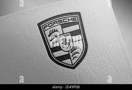 Logo Porsche sulla texture della carta Foto Stock