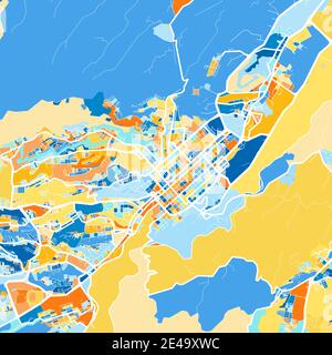Mappa a colori di Armenia, Colombia, Colombia in blu e arance. Le gradazioni di colore nella mappa Armenia seguono un motivo casuale. Illustrazione Vettoriale