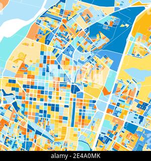 Mappa artistica a colori di Talca, Cile, Cile in blu e arance. Le gradazioni di colore nella mappa Talca seguono un motivo casuale. Illustrazione Vettoriale