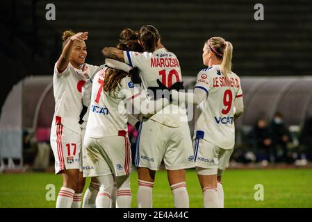 Bondoufle, Francia. 22 gennaio 2021. Amel Majri dell'Olympique Lyonnais festeggia dopo aver segnato durante il 039 campionato femminile D1 Arkema, campionato francese di calcio tra il Paris FC e l'Olympique Lyonnais, il 22 gennaio 2021 allo stadio Robert Bobin di Bondoufle, Francia - Foto Melanie Laurent/A2M Sport Consulting/DPPI/LM Credit: Gruppo editoriale LiveMedia/Alamy Live News Foto Stock