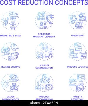 Set di icone di concetto di riduzione dei costi Illustrazione Vettoriale