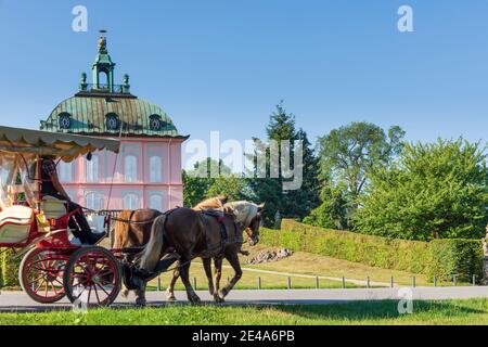 Moritzburg, Fasanenschlösschen (castello di Pheasant), carrozza trainata da cavalli, Moritzburger Teiche, Moritzburg Stagni, Sachsen / Sassonia, Germania Foto Stock