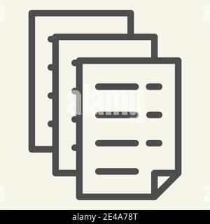 Icona della riga documenti. File immagine vettoriale isolata in bianco. Design a forma di contorno cartaceo, progettato per il Web e le applicazioni. EPS 10. Illustrazione Vettoriale