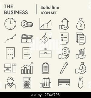 Insieme di icone della linea di business, collezione di simboli per ufficio, schizzi vettoriali, illustrazioni di logo, gestione di pittogrammi lineari pacchetti isolati su bianco Illustrazione Vettoriale