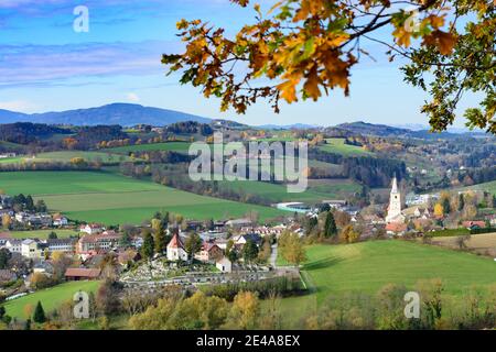 Krumbach, villaggio Krumbach, chiesa Erasmuskirche (chiesa cimitero), chiesa di Santo Stefano, Bucklige Welt, Wiener Alpen, Alpi, Niederösterreich / bassa Austria, Austria Foto Stock