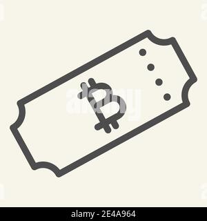 Icona della linea di bitcoin del biglietto. Illustrazione del vettore dei ticket Crypto isolata in bianco. Design a profilo criptovalente, progettato per il Web e le applicazioni. EPS 10. Illustrazione Vettoriale