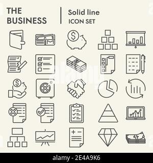 Set di icone della linea di business, raccolta di simboli di gestione, schizzi vettoriali, illustrazioni di logo, pacchetto di pittogrammi lineari per segnaletica da ufficio isolato su bianco Illustrazione Vettoriale