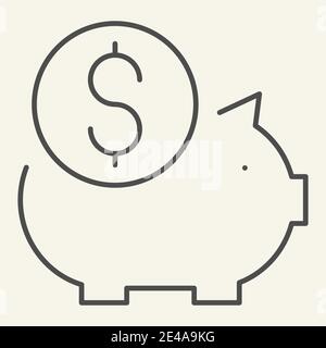 Icona della linea sottile del banco di piggy. Immagine vettoriale risparmio isolata su bianco. Design stile profilo finanziario, progettato per il Web e le applicazioni. EPS 10. Illustrazione Vettoriale