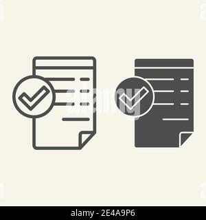 Riga del documento e icona glifo accettati. Illustrazione vettoriale documento valida isolata in bianco. Elenco con segno di spunta stile di contorno design, progettato per il web e. Illustrazione Vettoriale