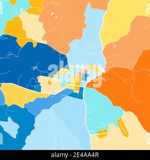 Mappa artistica a colori di Colombo, Brasile, Brasile in blu e arance. Le gradazioni di colore nella mappa Colombo seguono un motivo casuale. Illustrazione Vettoriale