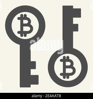 Icona a forma di chiave Bitcoin. Immagine vettoriale di sicurezza Bitcoin isolata in bianco. Chiave elettronica criptovaluta in stile glyph, progettata per il web e. Illustrazione Vettoriale