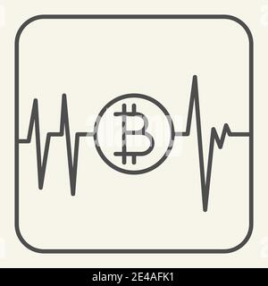 Icona a filo sottile a impulsi bitcoin. Illustrazione vettoriale del grafico della criptovaluta isolata in bianco. Bitcoin grafico stile outline design, progettato per il web e app Illustrazione Vettoriale