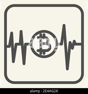 Icona della linea di bitcoin a impulsi. Illustrazione vettoriale del grafico della criptovaluta isolata in bianco. Bitcoin grafico stile outline design, progettato per il web e app. EPS Illustrazione Vettoriale