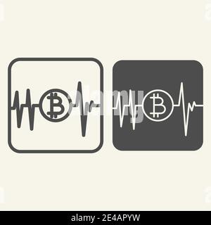 Linea di bitcoin a impulsi e icona glifo. Illustrazione vettoriale del grafico della criptovaluta isolata in bianco. Bitcoin grafico design stile contorno, progettato per il web Illustrazione Vettoriale