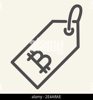 Portachiavi con icona di linea bitcoin. Bitcoin trinket illustrazione vettoriale isolato su bianco. Design a profilo con portachiavi con criptovaluta, progettato per il web Illustrazione Vettoriale