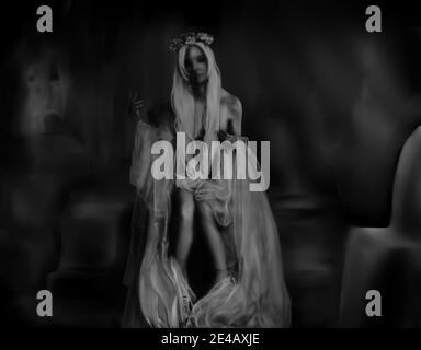 Illustrazione: Ragazza gotica nel cimitero. Foto Stock