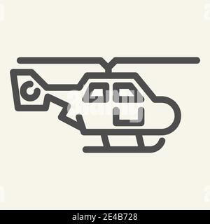Icona della linea della vista laterale dell'elicottero. Illustrazione vettoriale del trasporto aereo isolata in bianco. Design chopper in stile outline, progettato per il web e le app. EPS 10. Illustrazione Vettoriale