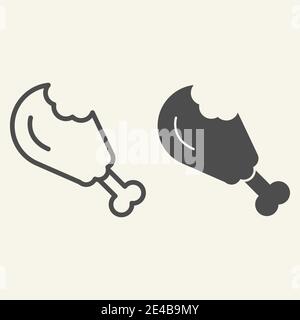 Morso la linea della gamba del tacchino e l'icona del glifo. Illustrazione vettoriale per uccelli isolata in bianco. Design a forma di zampa arrostito, progettato per il Web e le applicazioni. EPS 10. Illustrazione Vettoriale