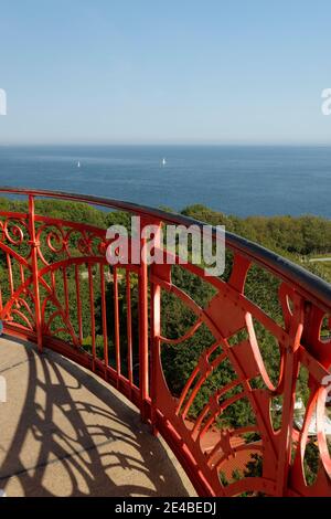Vista dal nuovo faro su Cape Arkona, Penisola di Wittow, Mar Baltico, Isola di Ruegen, Meclemburgo-Pomerania Occidentale, Germania Foto Stock
