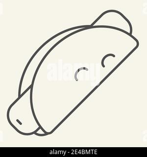 Icona della linea sottile del taco messicano. Salsiccia in taco vettore illustrazione isolato su bianco. Design in stile burrito, progettato per il web e le app. EPS 10. Illustrazione Vettoriale