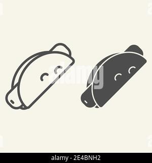 Linea messicana taco e icona glifo. Salsiccia in taco vettore illustrazione isolato su bianco. Design in stile burrito, progettato per il web e le app. EPS Illustrazione Vettoriale
