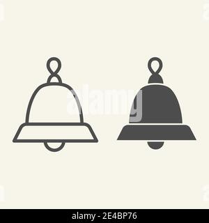 Linea della campana e icona continua. Natale festa handbell contorno stile pittogramma su sfondo bianco. Felice anno nuovo simbolo per il mobile concept e il web Illustrazione Vettoriale