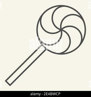 Icona tondo Candy sottile. Arcobaleno swirl lollipop contorno pittogramma su sfondo bianco. Capodanno e decorazione di Natale per mobile Concept Illustrazione Vettoriale