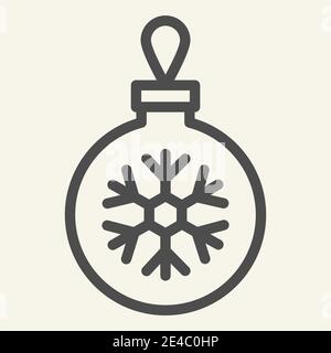 Icona della linea della palla di Natale. Giocattolo in vetro con pittogramma a forma di fiocco di neve su sfondo bianco. Sfera di decorazione per firtree per il concetto mobile Illustrazione Vettoriale