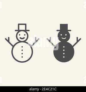Linea Snowman e icona continua. Innevamento felice inverno con cappello e scarpetta stile pittogramma su sfondo bianco. Figura di festa di Capodanno della neve per Illustrazione Vettoriale