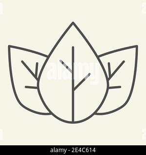 Tre foglie di tè icona linea sottile. Spa e simbolo biologico, pittogramma in stile contorno su sfondo beige. Cartello con foglia di tè sciolta per il concetto mobile e il web Illustrazione Vettoriale